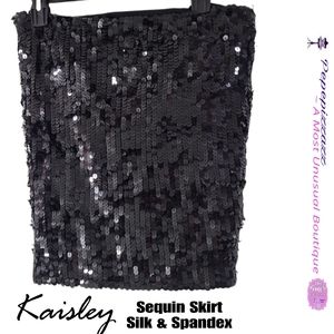 KAISLEY Silk & Spandex All Sequins pencil skirt. L